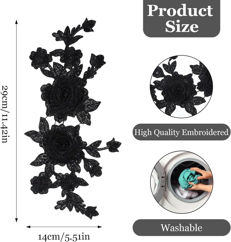 Ymapinc 2PCS Black Appliques Embellishments,Embroidered lace Appliques Embellishments Fabric Vintage Flower Stickers Suitable for The Beautification of Clothing Backpacks Household Fabric Products - Image 2